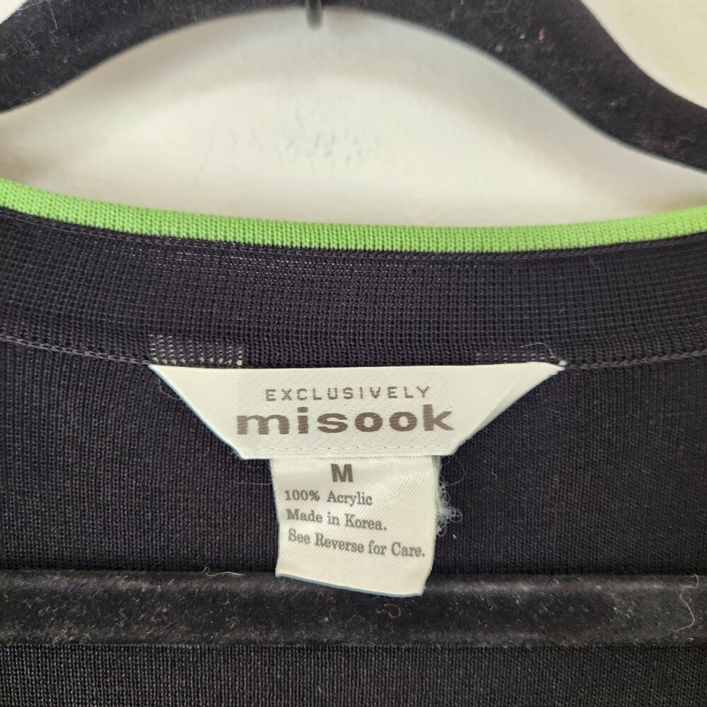 Misook 2 Piece Sweater Set Green Black Sleeveless Blouse Cardigan Sweater M-L - Picture 6 of 7